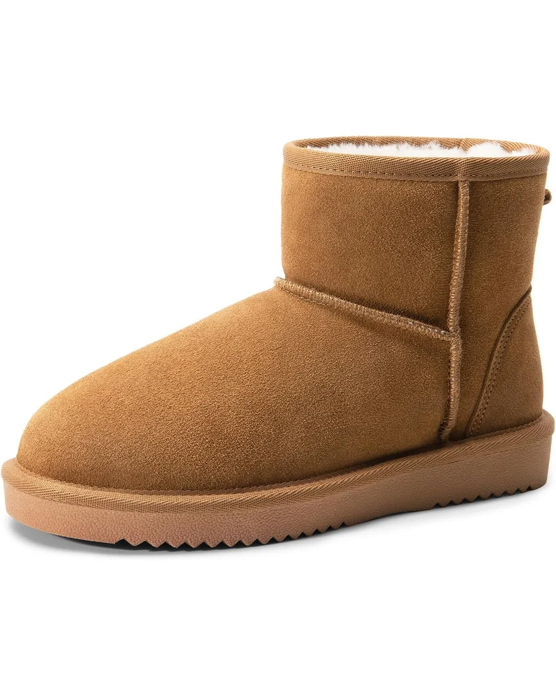 DREAM PAIRS Genuine Suede Winter Snow Boots, Chestnut